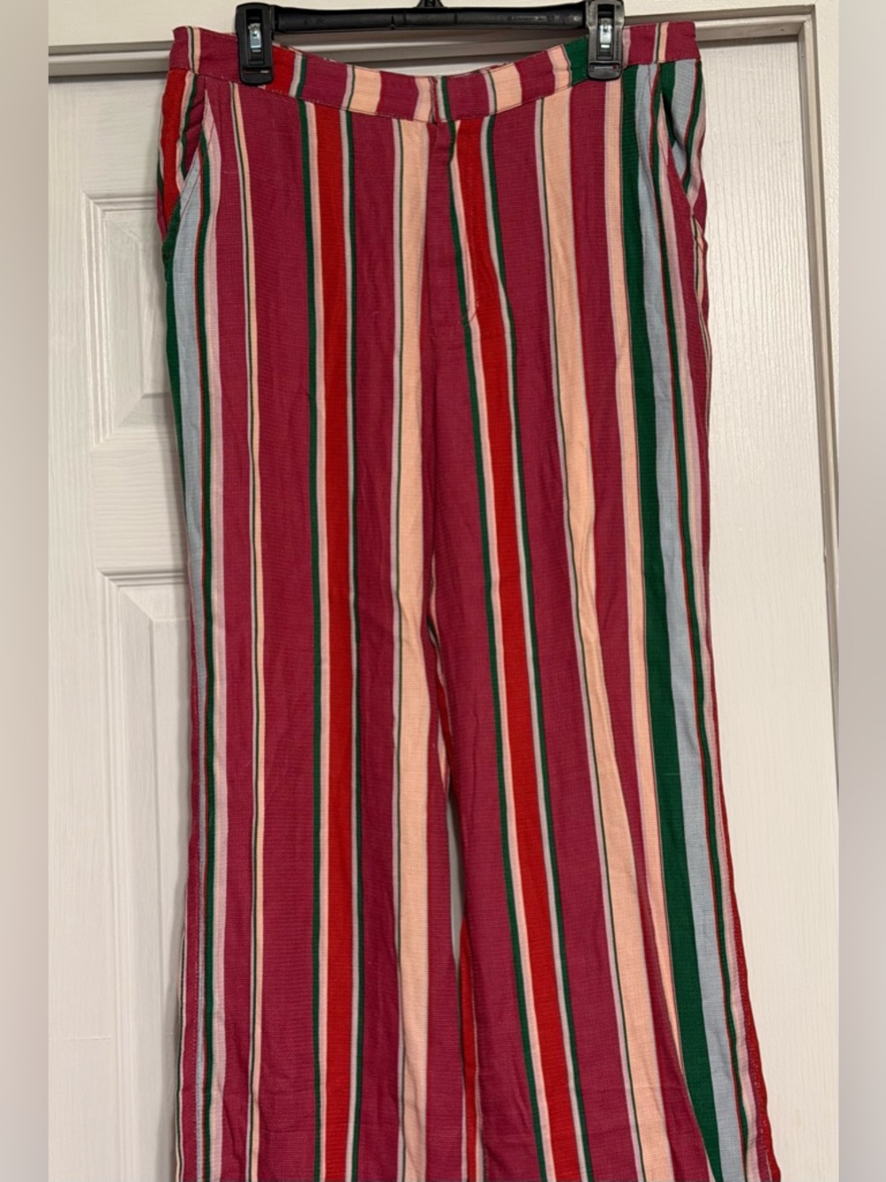 FREE PEOPLE La Paz Striped Cotton-Blend Trousers